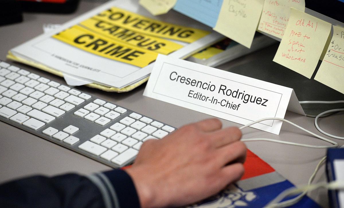 Cresencio Rodriguez-Delgado, editor-in-chief of the Fresno State student newspaper, works at his desk in The Collegian newsroom at Fresno State producing the next day's issue, on Tuesday, March 21, 2018. Rodriguez-Delgado is a DACA recipient, or Dreamer, as are five of his 10 siblings.