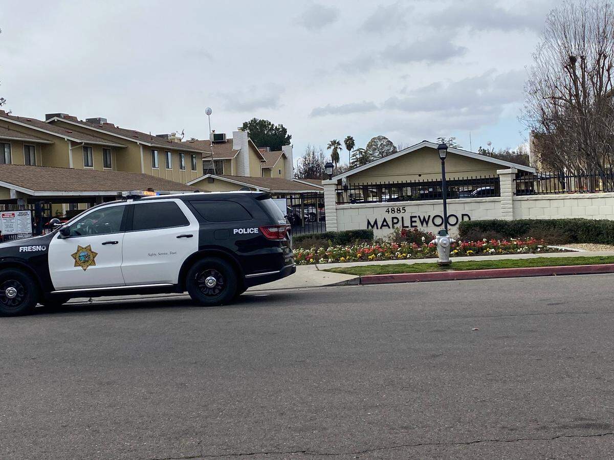 Officers investigate a home invasion robbery where shots were fired at an apartment on Sunday, Jan. 26, 2025.