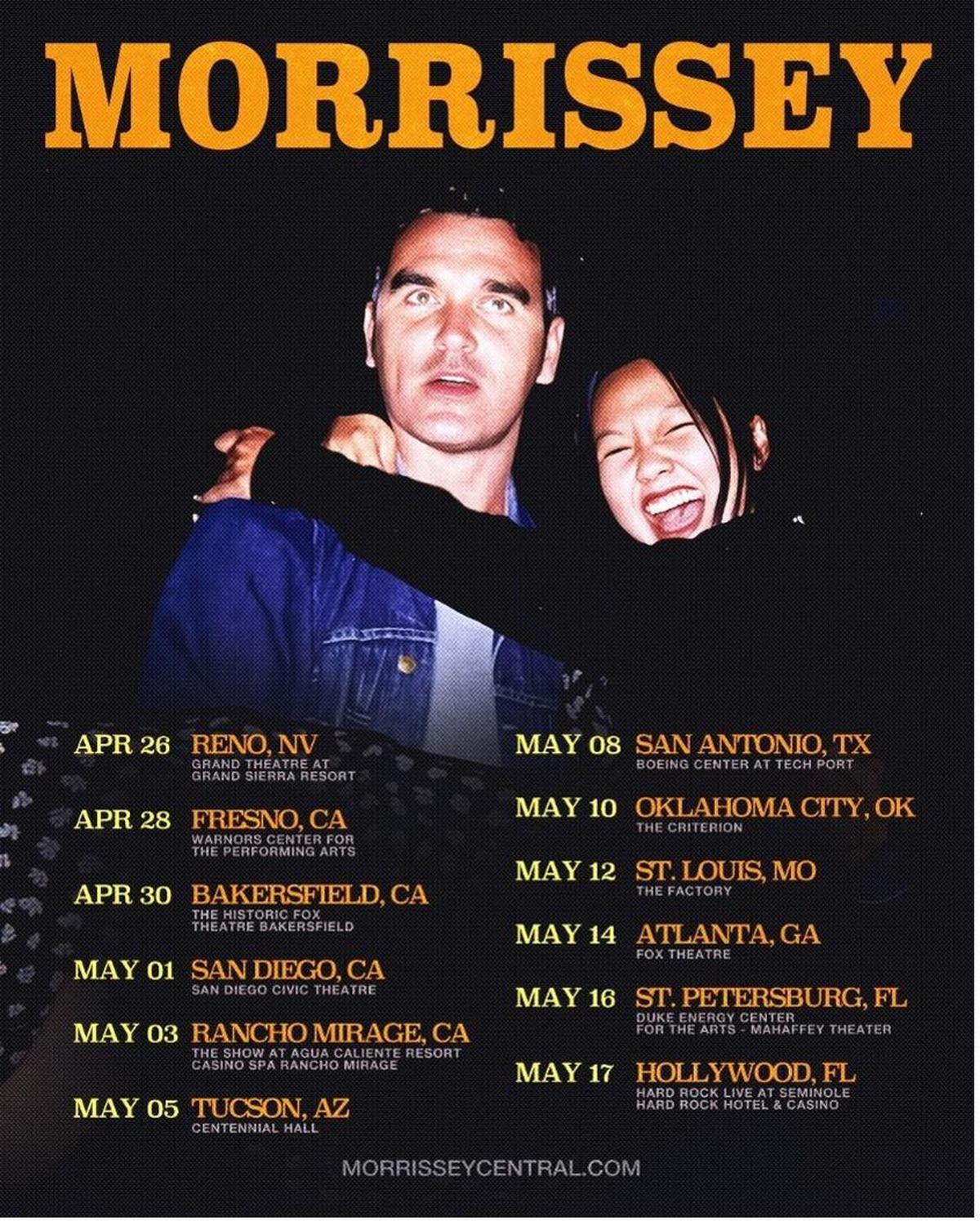 Morrissey announced a dozen dates on a US tour for Spring 2025. It included a stop at Fresno’s Warnors Theatre.