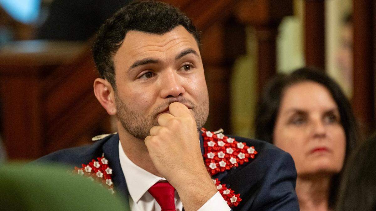 Newly elected Assemblymember David Tangipa, R-Fresno, listens at the state Capitol during the Assembly’s first meeting of the new legislative session on Monday, Dec. 2, 2024.