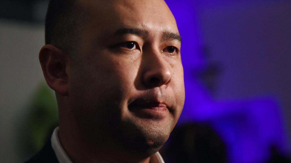 Andrew Janz talks about the development of the election at his election night gathering downtown Tuesday, March 3, 2020 in Fresno.