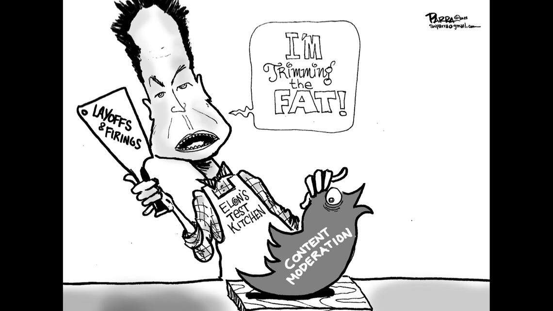 Elon Musk takes a cleaver to Twitter: SW Parra’s opinion cartoon on social media giant