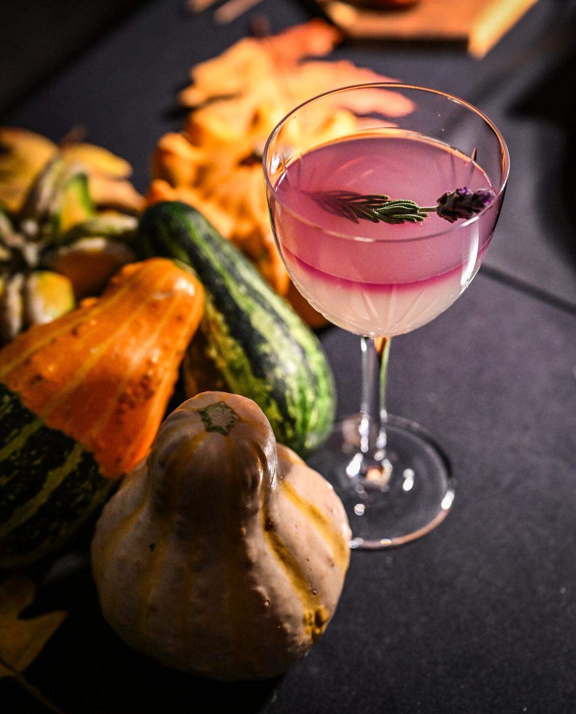 A mocktail drink is displayed during a media event to promote The PM Lounge, a new members-only club that promises to bring high-level dining experiences and live entertainment to its guests.