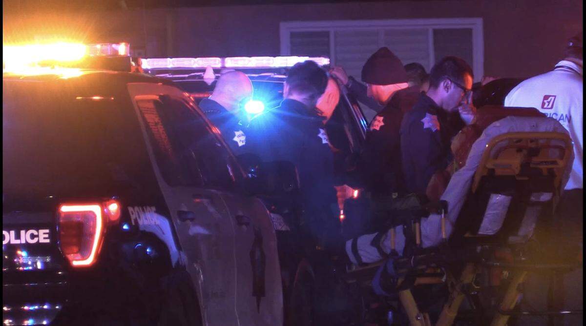 Two men are in custody after one of them allegedly pointed a gun with a green laser at another vehicle and followed in Fresno, CA on Thursday, Oct. 27, 2022.