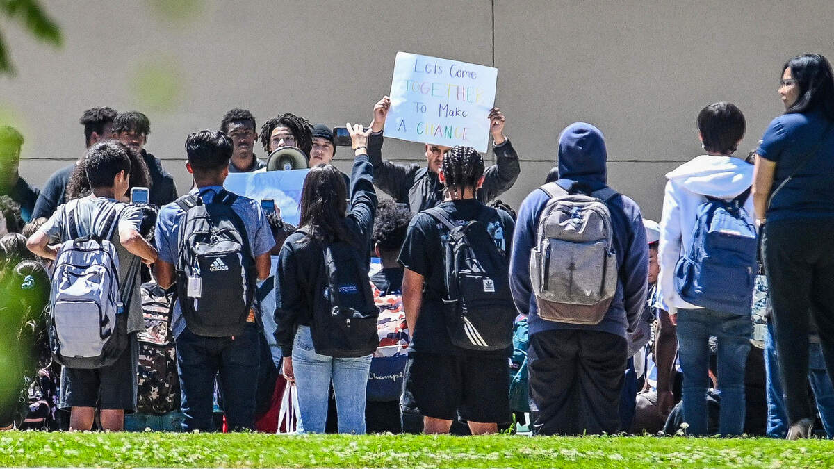 Students gather in the center quad area at Bullard High School during the final period of classes on Friday, May 6, 2022. A social media backlash has been felt across the district when a photo of a Bullard student wearing a mock Ku Klux Klan outfit was shared online.