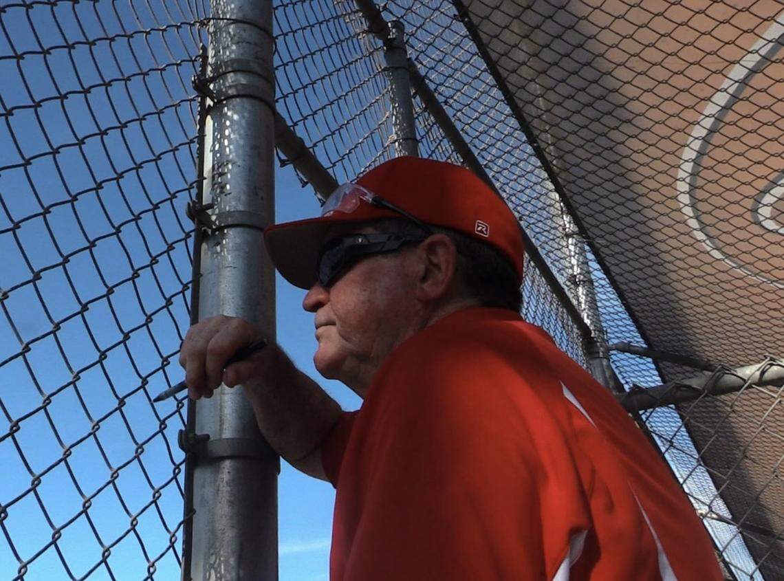Buchanan High softball coach Dean Gregory looks on during a Central Section Division I semifinal game against Central on Thursday, May 22, 2025.