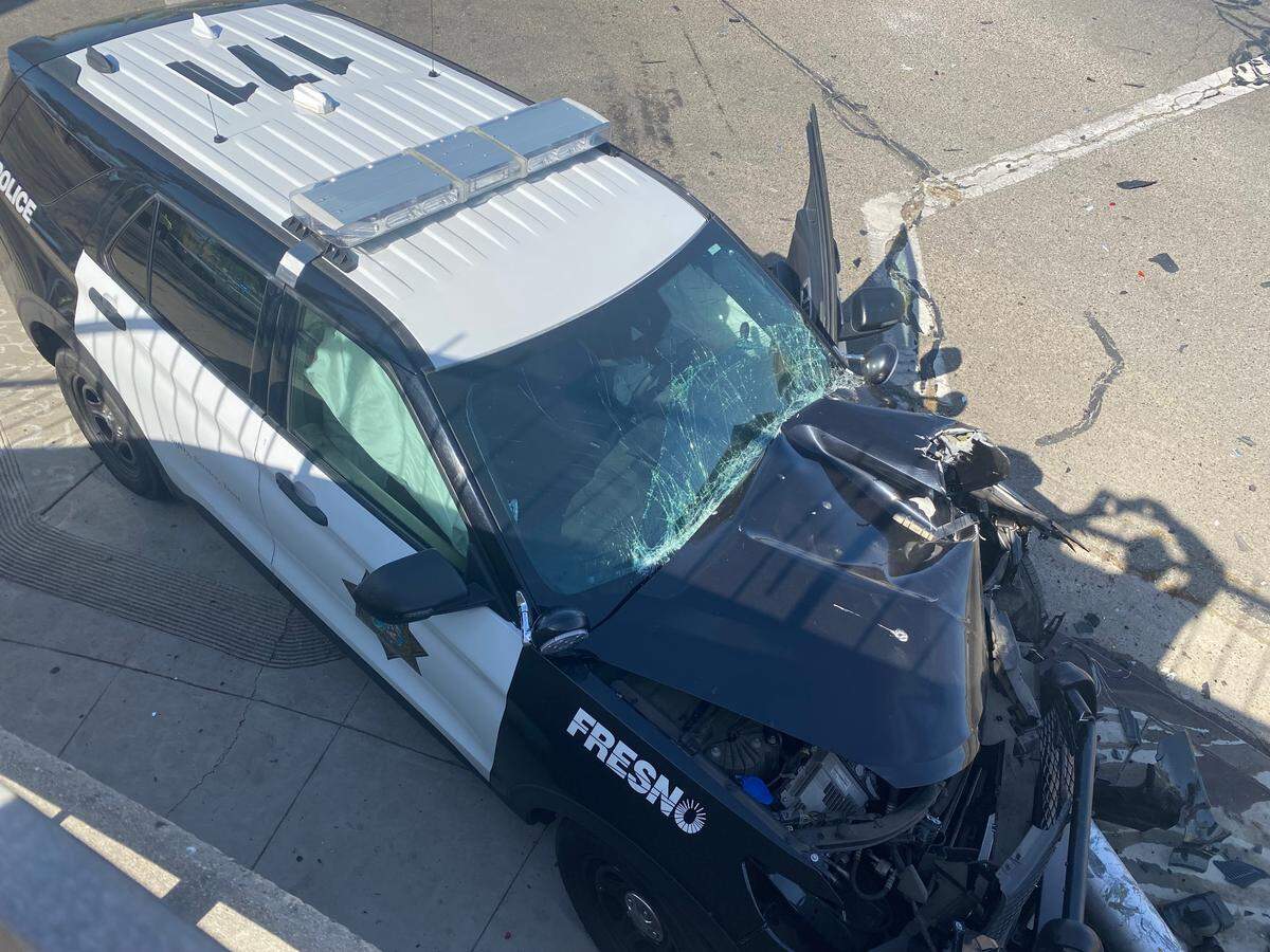 A Fresno police officer was involved in a crash while responding to a call on Friday, April 14, 2023.