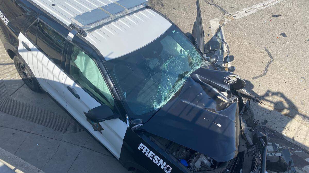 A Fresno police officer was involved in a crash while responding to a call on Friday, April 14, 2023.