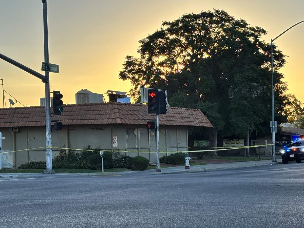 Police tape was up at Maple and White avenues after a man was allegedly attacked with a pipe on Saturday, June 20, 2026, in Fresno, California.