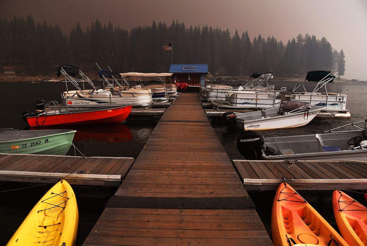 An empty marina as the Creek Fire approaches Shaver Lake Sunday, Sept. 6, 2020.