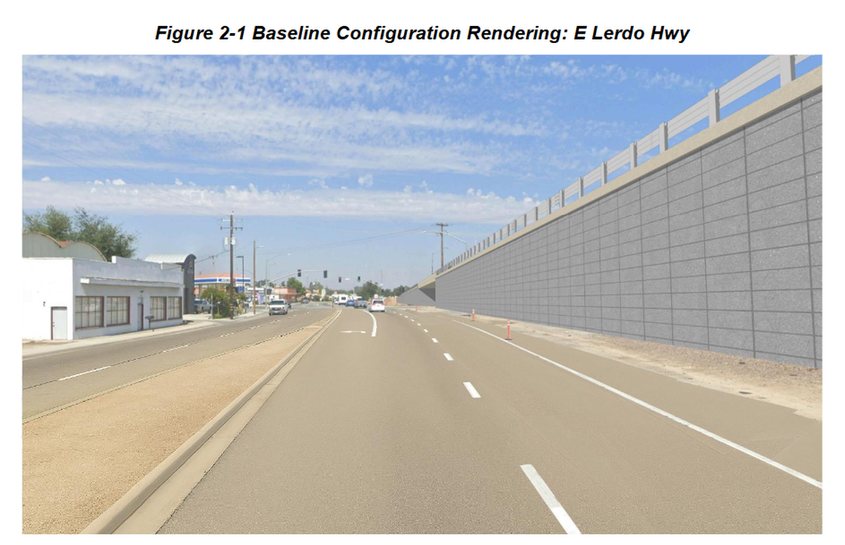 An image from a California High-Speed Rail Authority report shows what retaining walls will look like if they are built in Shafter.