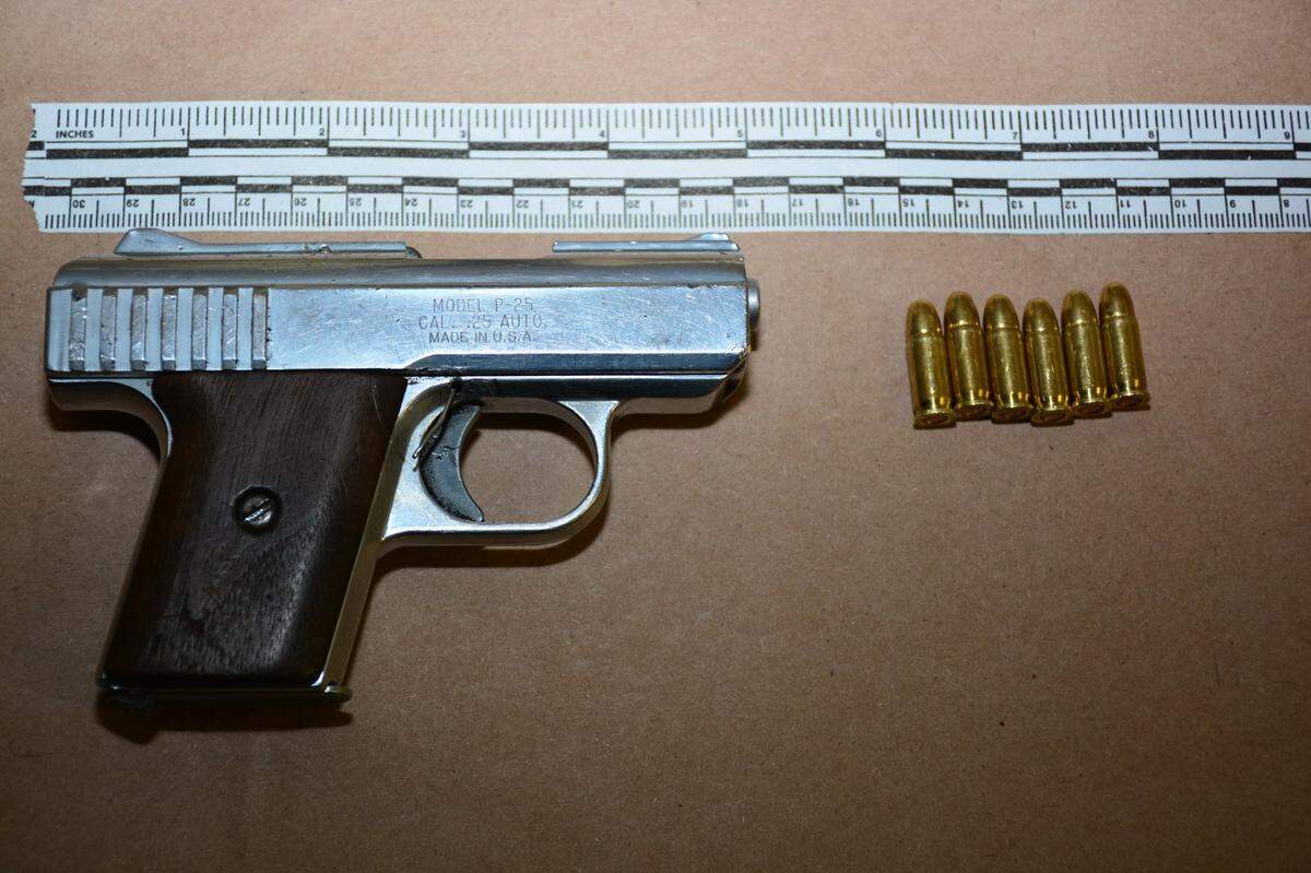 A .25 caliber semi-automatic pistol was seized Tuesday by officers in southwest Fresno.