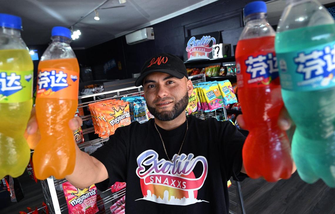 Robert Maynez is a co-owner of Exotii Snaxxs, a business offering snack food and drinks often in Asian-market labeled packaging. Photographed Monday, Oct. 14, 2024 in Fresno.