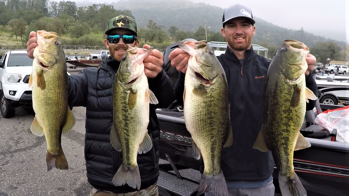 Brian Dickson and Collin Degough show off their winning catch totaling 24.60 pounds including the tournament Big Fish weighing 6.16 pounds after the Christian Bass League event Nov. 13 at Tulloch Lake.