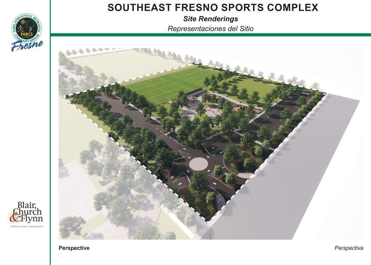 A rendering of the first phase of the Southeast Fresno Sports Complex.