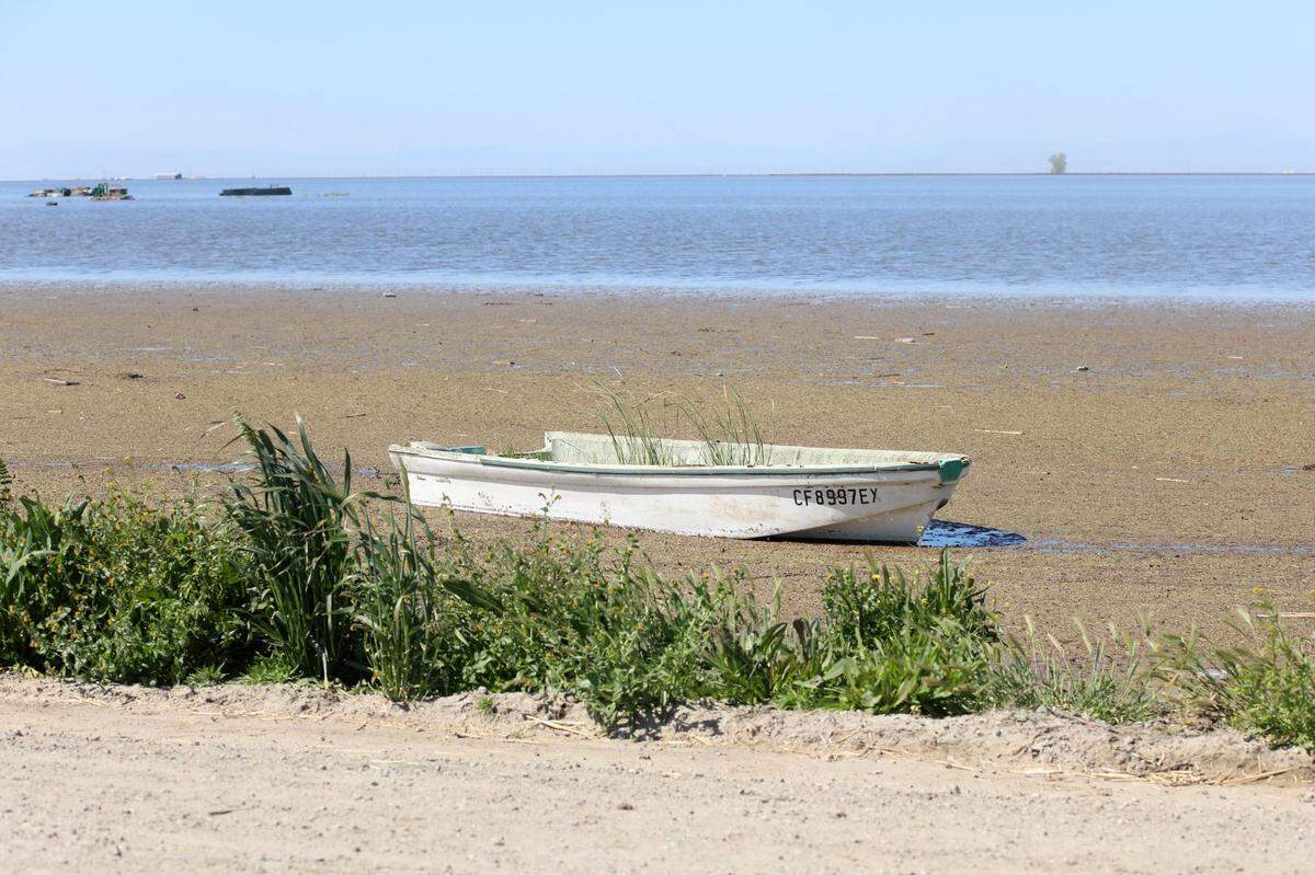 A boat is seen along 6th Avenue about 1 mile south of Quebec Avenue south of the City of Corcoran where flooding is re-creating the old Tulare Lake. Photographed Thursday, April 6, 2023, south of Corcoran, California.