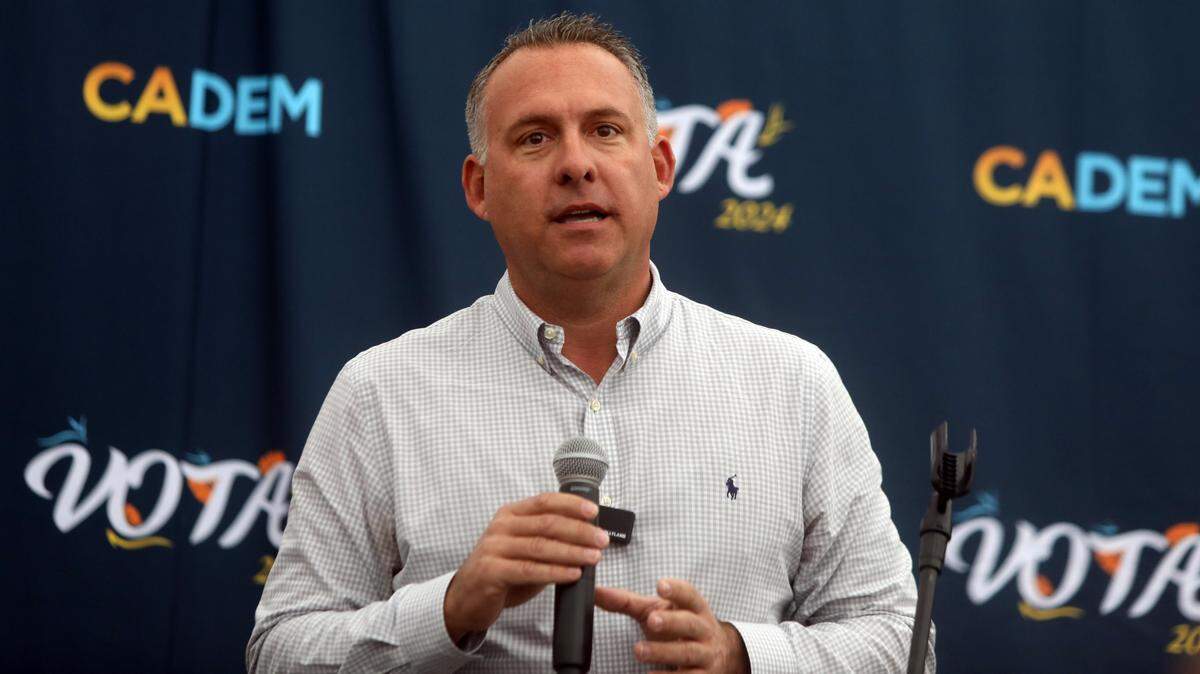 Former Assemblymember Adam Gray campaigns for the 13th Congressional District in Madera on Nov. 1, 2024. Tuesday evening, he pulled ahead of Republican incumbent John Duarte in the race.