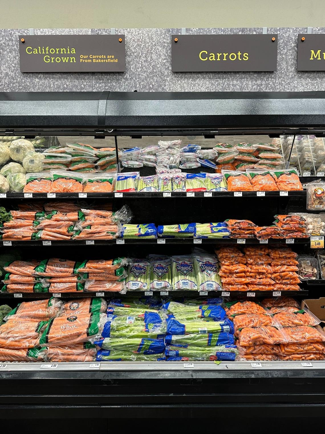 Bags of carrots cost $2.99 for a pound at Save Mart in Fresno on Monday Aug. 19, 2024