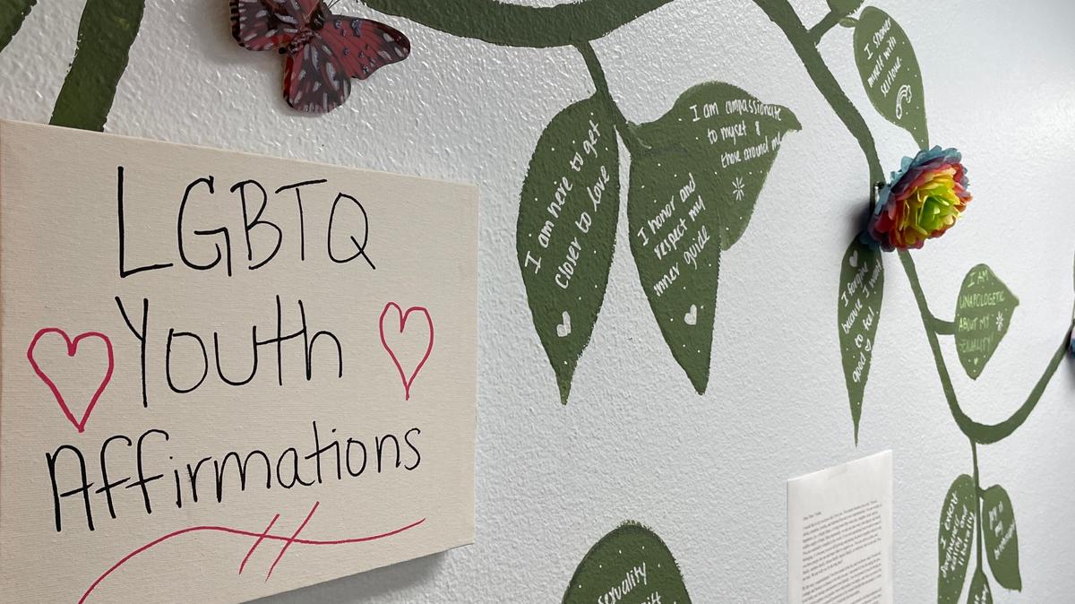 LGBTQ+ Youth Affirmations are painted on the walls of the Fresno EOC LGBTQ+ Resource Center in downtown Fresno. 