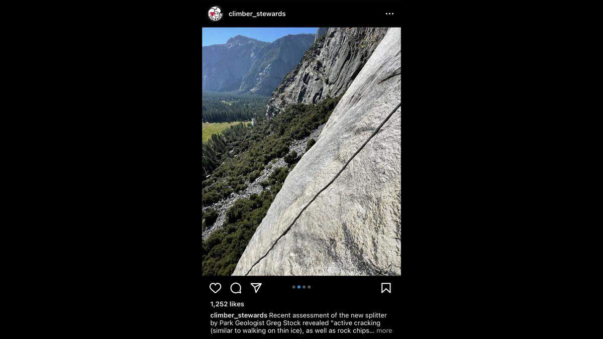 A crack has formed in a section of cliff face near Royal Arches in Yosemite National Park, causing closures due to fear of rockfall.