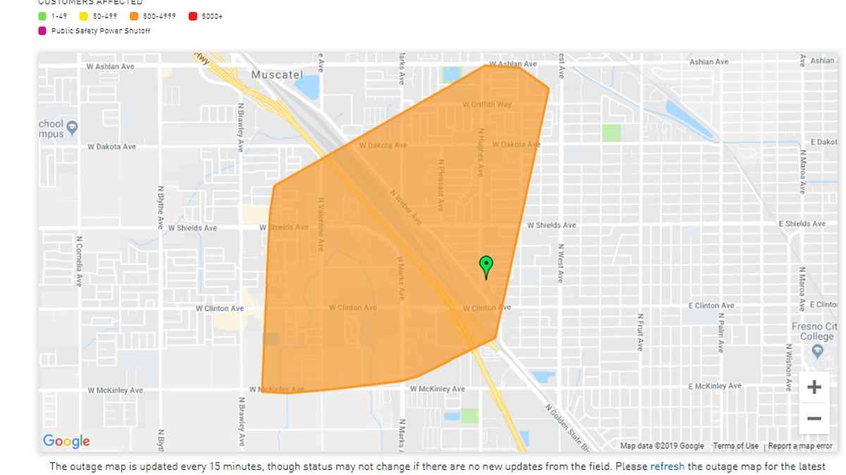 A traffic accident at Clinton and Marks knocked out power to more than 3,400 PG&E customers. The outage was reported at 8:19 p.m.