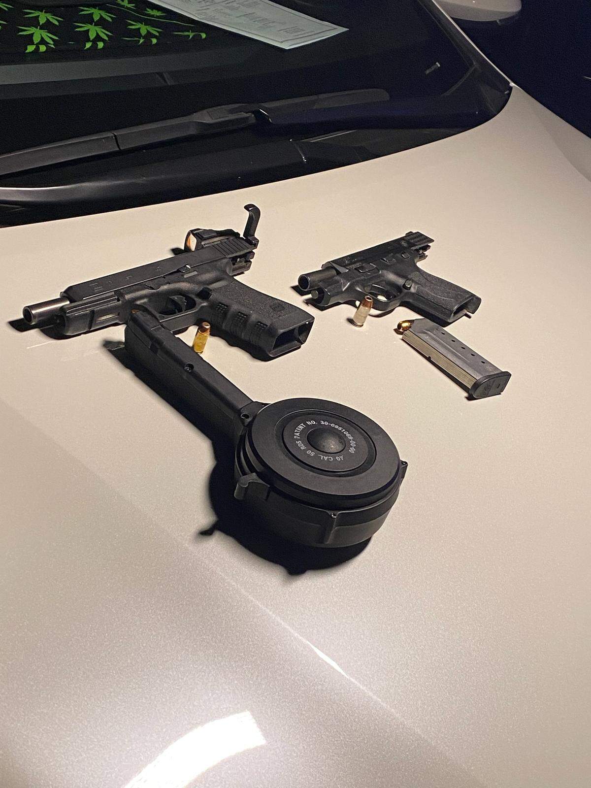 Officers found a 40-caliber handgun with a 50-round drum after a disturbance outside a Fresno, California liquor store Friday, June 25, 2021.
