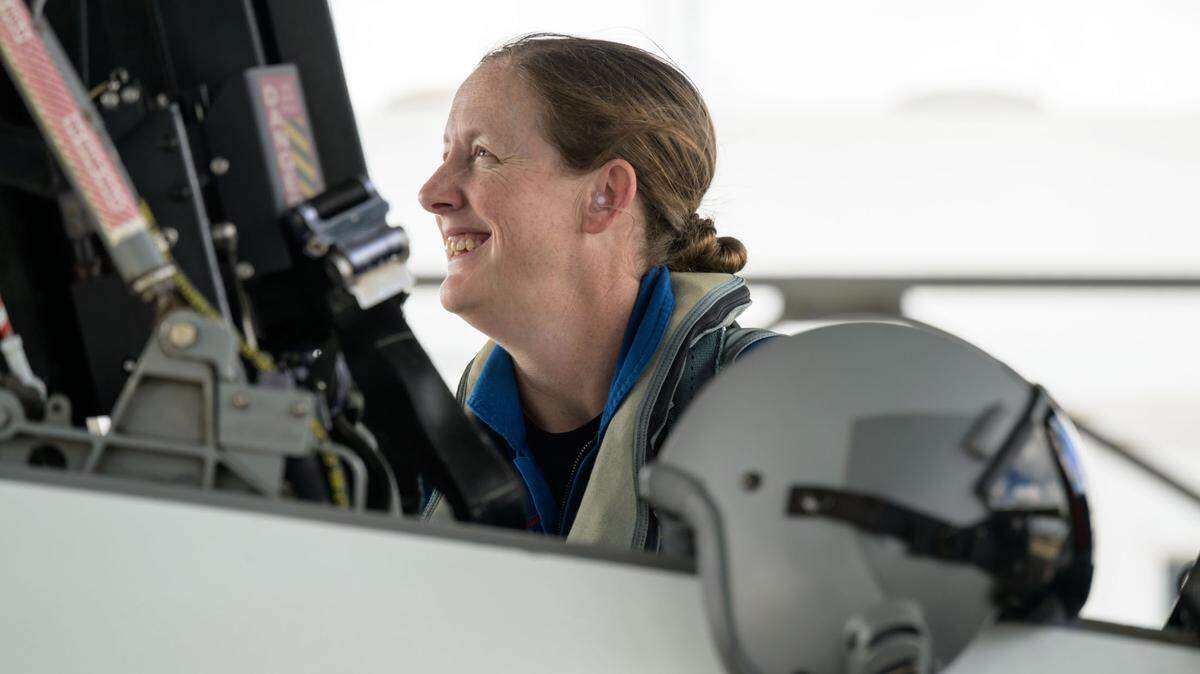 Jessica Wittner does a preflight check on a T-38 at Ellington Field on Feb. 6, 2023. The pilot has graduated as a NASA astronaut.
