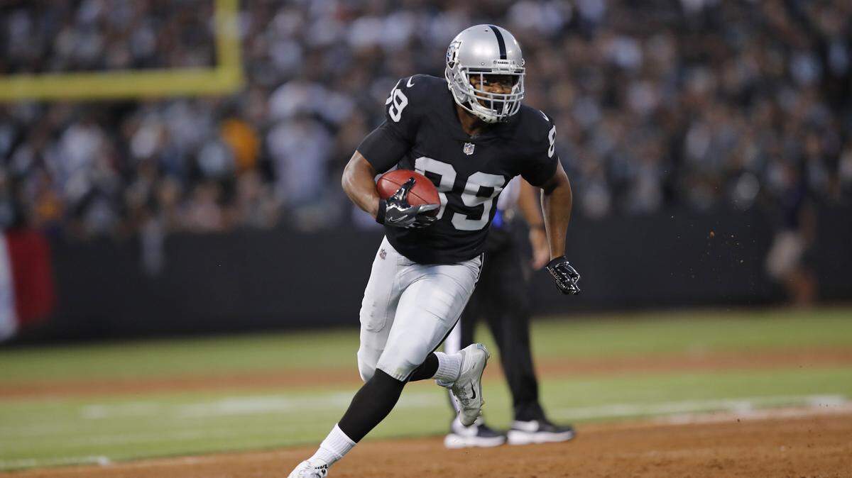 Oakland Raiders wide receiver Amari Cooper makes a catch during a 33-13 loss to the Los Angeles Rams in Oakland, Monday, Sept. 10, 2018. Cooper was traded this week to the Dallas Cowboys.