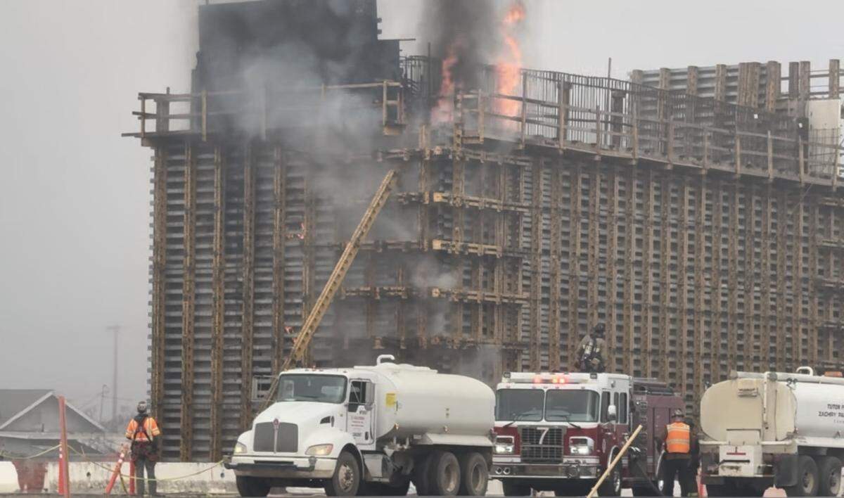 The new Church Avenue overpass for the California High-Speed Rail project caught fire Wednesday, Feb. 4, 2026, in Fresno.