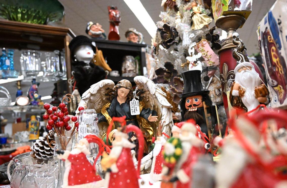 Christmas themed decor is available at Gabe Thomas’ eclecticHouse, a community of vendors offering new, used, vintage and artisanal items. Photographed Wednesday, Nov. 22, 2023 in Fresno.