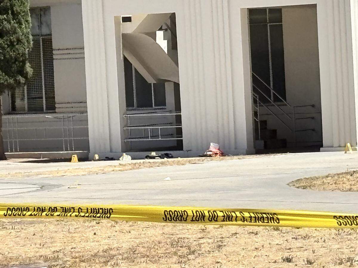 Evidence markers were put down at the crime scene at Courthouse Park in Fresno, California on Tuesday, June 2, 2026.