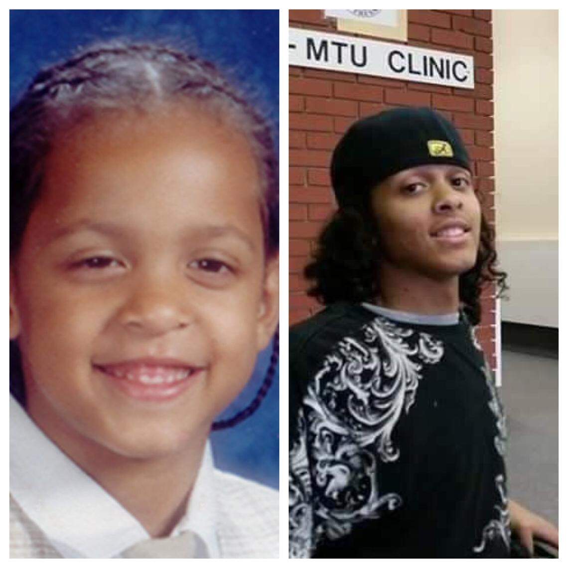 Andrew Mitchell at age 6 when he was shot and paralyzed in a gang-related drive-by and now at age 21.