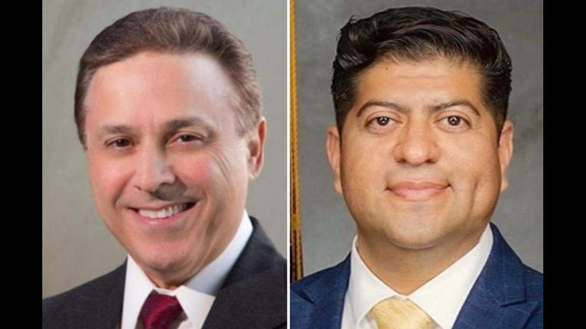 Fresno City Councilmembers Garry Bredefeld, left, and Luis Chavez, right, are leading in their respective races for the Fresno County Board of Supervisors in the Nov. 5, 2024, general election. Bredefeld is challenging incumbent Supervisor Steve Brandau in District 2, and Chavez leads incumbent Supervisor Sal Quintero in District 3.
