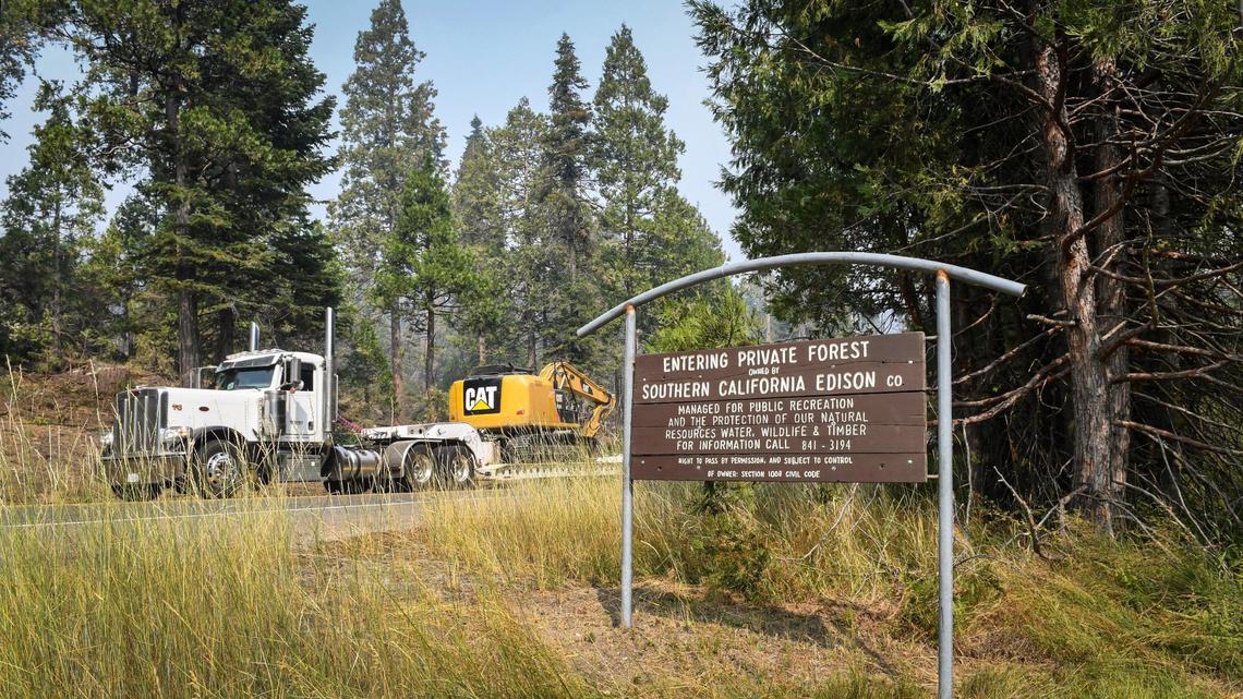 A sign is posted outside the town of Shaver Lake where much of the forest is managed by Southern California Edison. The Creek Fire destroyed thousands of acres of surrounding National Forest land but practically stopped at the edge of So Cal Edison land, which has been managed to avoid catastrophic fire events.