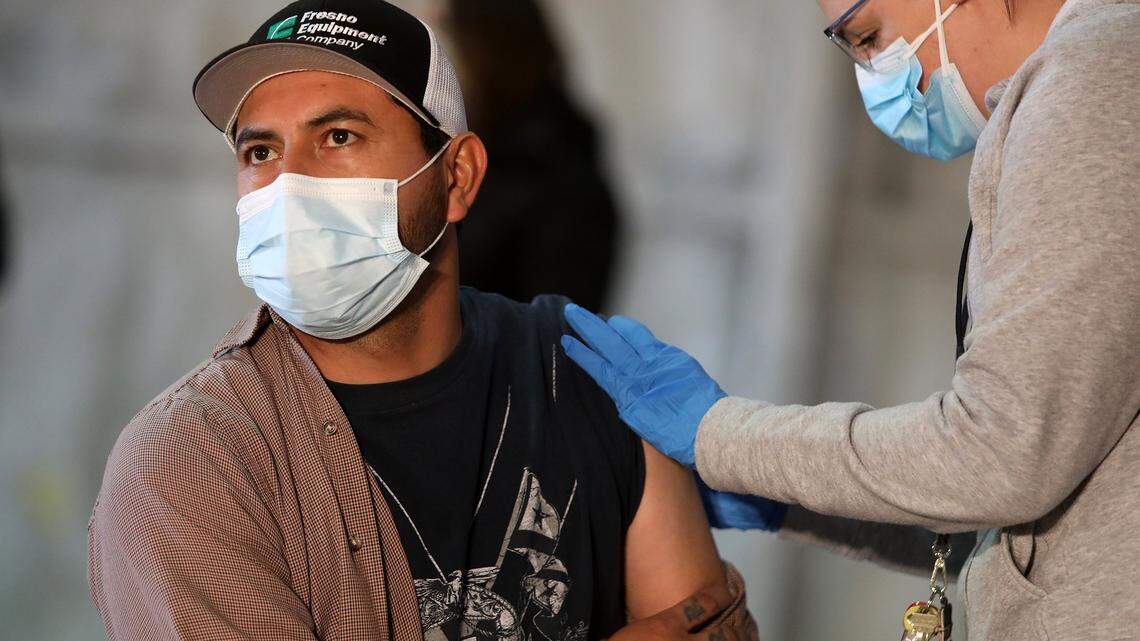 Luis, a Pappas Family Farms worker from Coalinga, was among 50 farmworkers who got vaccinated for COVID-19 on Jan. 25, 2021 in Mendota.