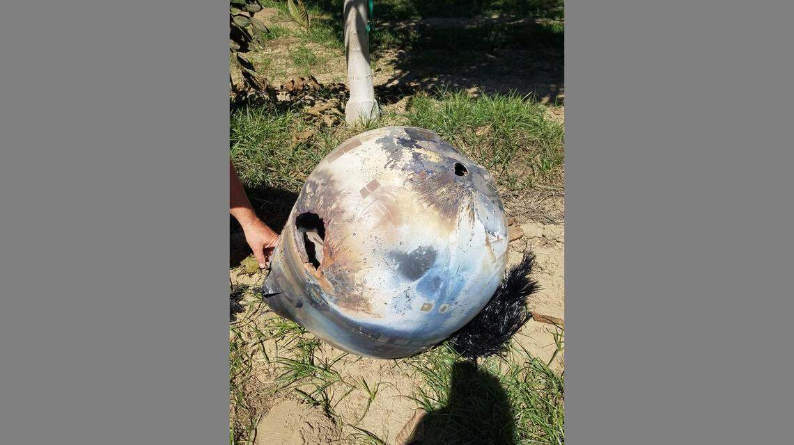 This space debris fell into a walnut orchard near Hanford, California.