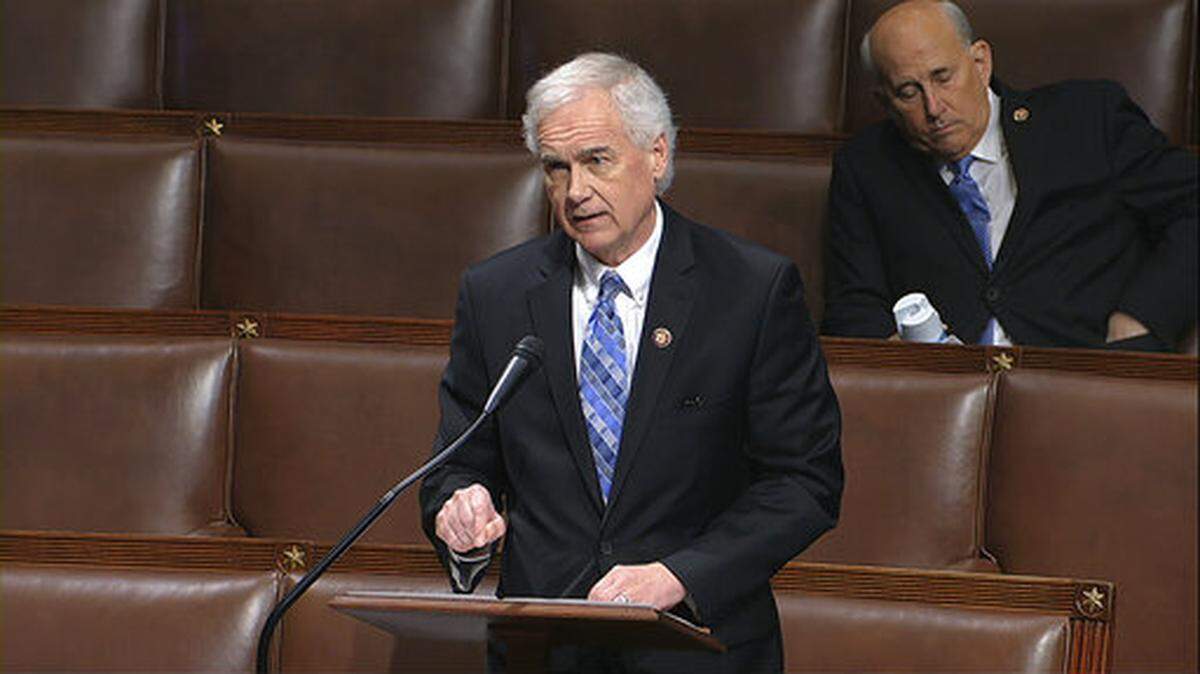 In this image from video, Rep. Tom McClintock, R-Calif., speaks on the floor of the House of Representatives at the U.S. Capitol in Washington, Thursday, April 23, 2020. (House Television via AP)