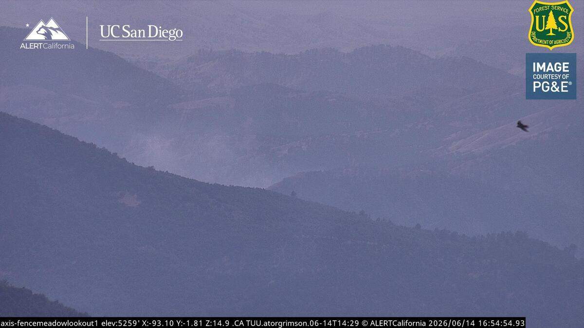 Smoke from the Stoney Fire near Tollhiouse on Sunday, June 14, 2026.