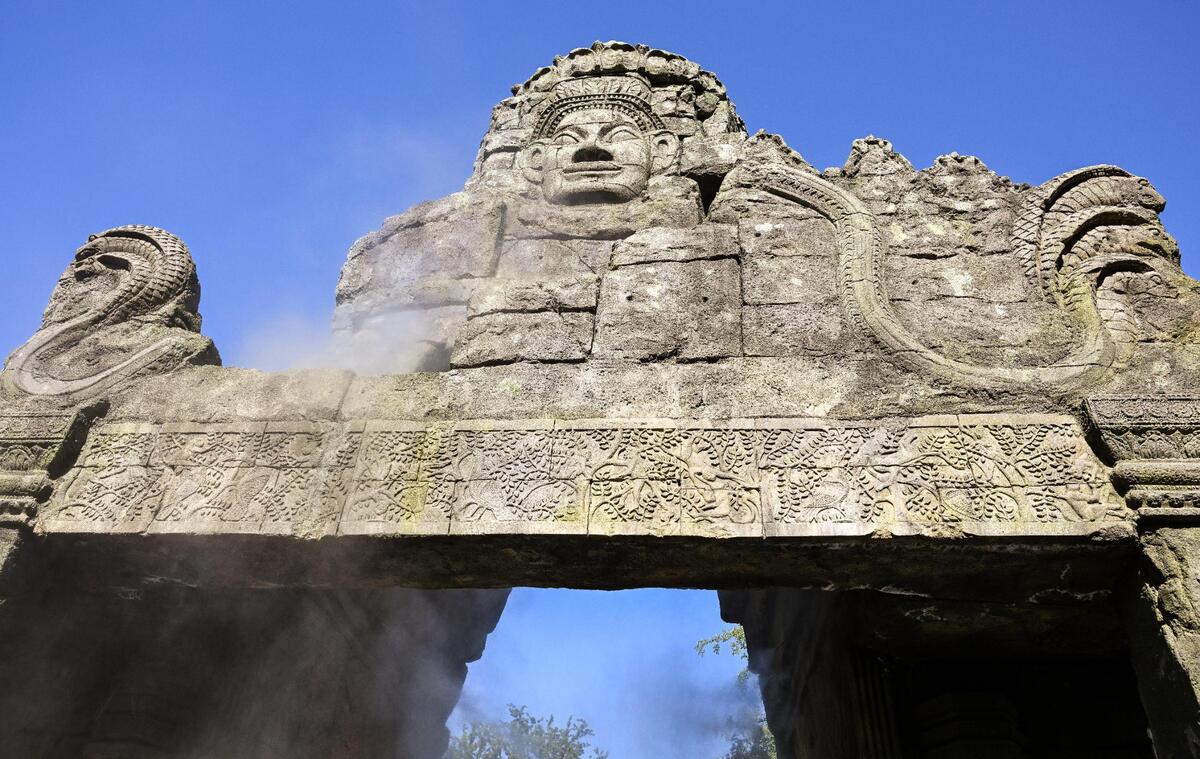 Stone faces and snakes patterned after the Angkor Wat temple in Cambodia greet visitors at the new Kingdoms of Asia exhibit at the Fresno Chaffee Zoo with expansive new exhibits for Malayan tigers, Komodo dragons, sloth bears, Asian songbirds, and more.