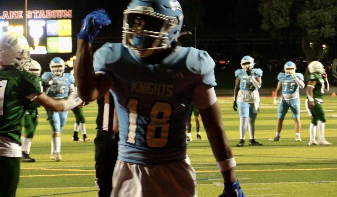 Davien Potts records a touchdown for Bullard against Hoover on Friday, Sept. 6, 2024.