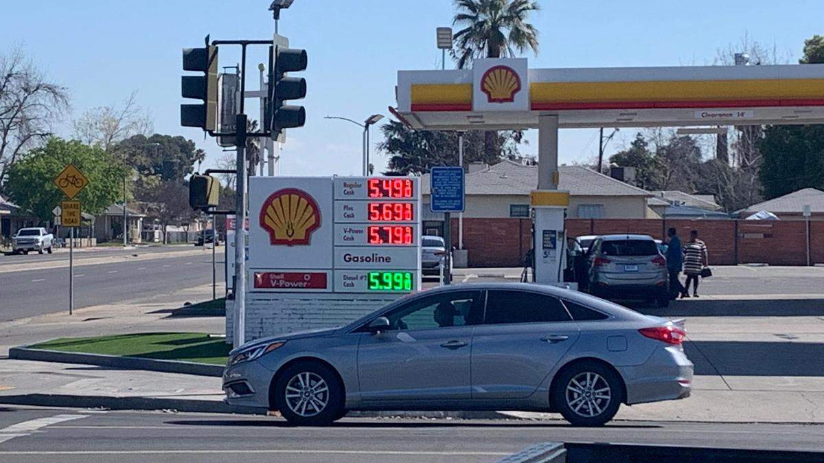 The price of regular gasoline jumped to an eye-popping $5.50 a gallon Monday at a Shell station at Shields and Maroa in central Fresno.