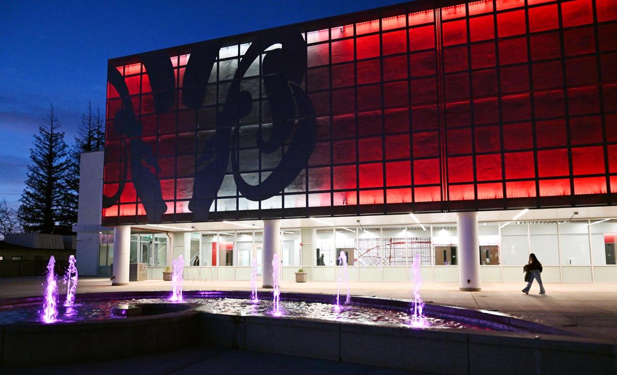 Fresno City College’s new Science Building is seen illuminated Tuesday evening, Jan. 14, 2025 in Fresno.