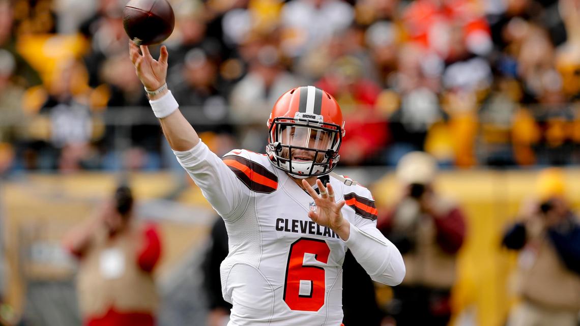 Cleveland Browns quarterback Baker Mayfield (6) throws a pass in a 33-18 loss to the Pittsburgh Steelers Sunday, Oct. 28, 2018, in Pittsburgh. In hiring a new coach, the Browns need to look toward the college ranks and find a fit with Mayfield, NFL Network analyst David Carr said.