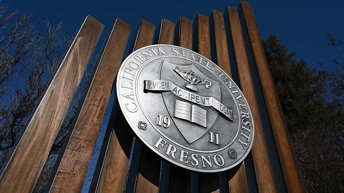 The Fresno State seal is seen in this undated Bee file photo. According to the university, the Latin inscription “Lvcem Accipe Vt Reddas” translates as “Receive the light that you may give it forth.”