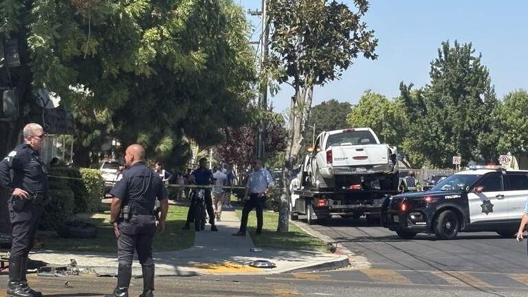 Truck owned by Fresno homeless shelter strikes power pole while avoiding car