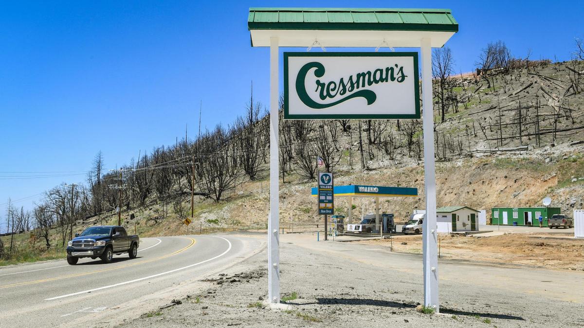 Cressman’s General Store and Valero gas station near reopening on Highway 168 at the top of the four-lane on Friday, May 28, 2021. The historic store burned down in last year’s Creek Fire but owner Ty Gillett is opening a scaled-down version of it while working toward building new structures at the site.