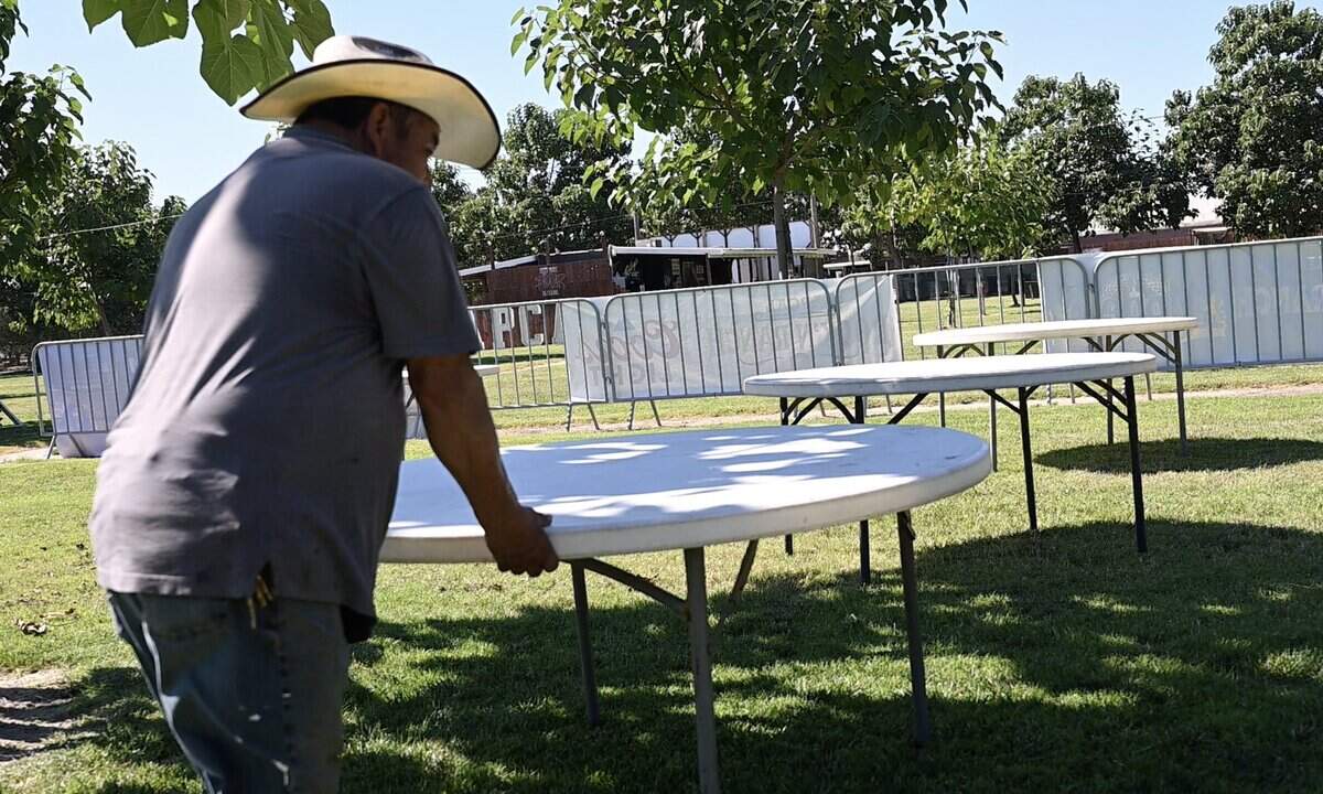 Tables are arranged for an upcoming show at ApCal Rock’N Ranch, the popular outdoor venue north of Fresno. Photographed Friday, July 10, 2026 near Madera.