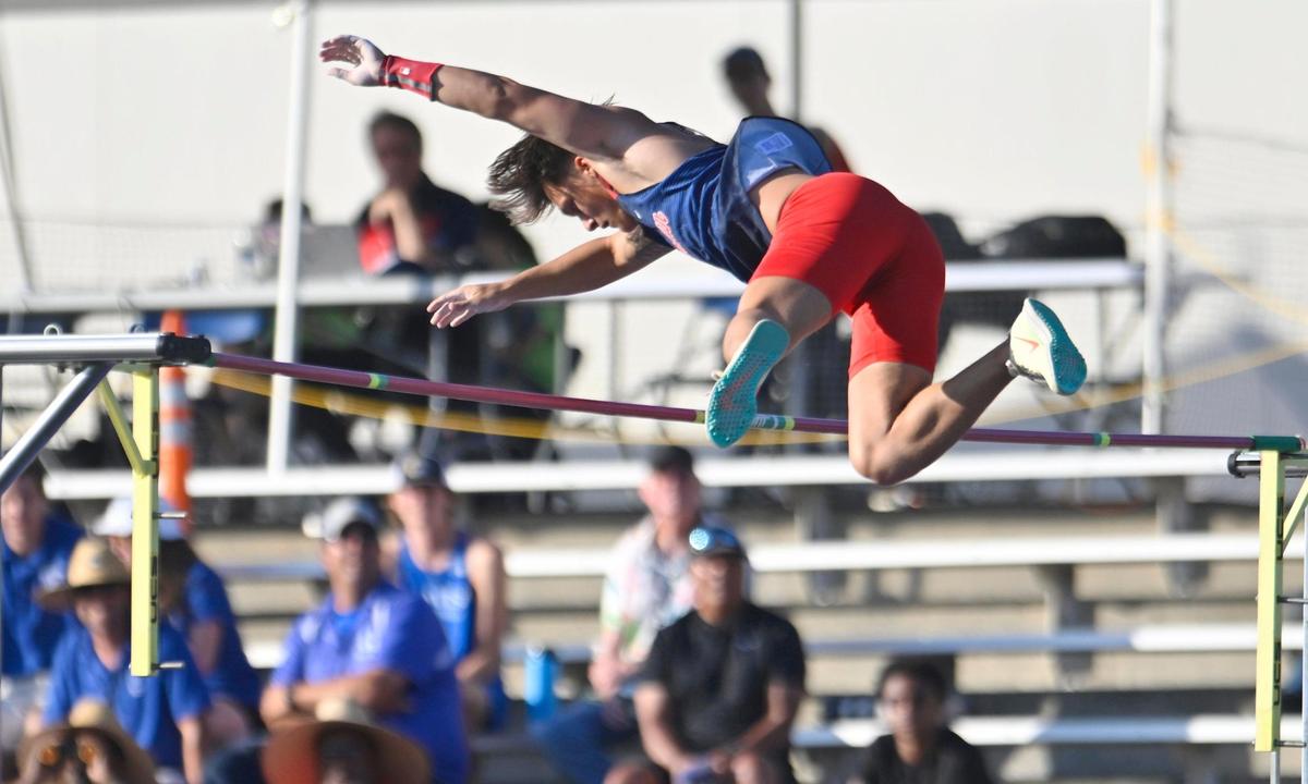 Buchanan’s Hilton Gree in the Boys Pole Vault at the 2023 CIF California Track & Field State Championship finals Saturday, May 27, 2023 in Clovis.