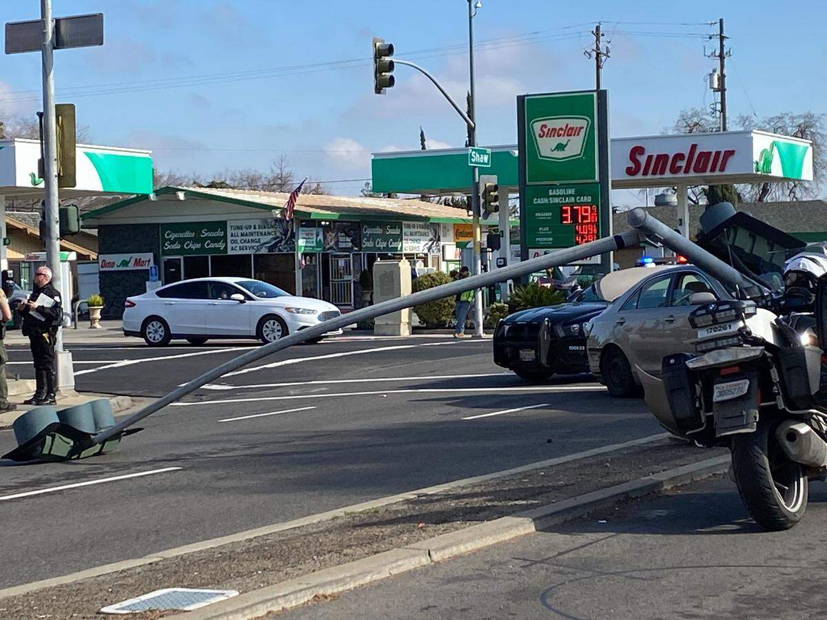 Two vehicles were involved in a collision at Shaw and Maroa avenues in Fresno, California, on Friday, Jan. 20, 2023.