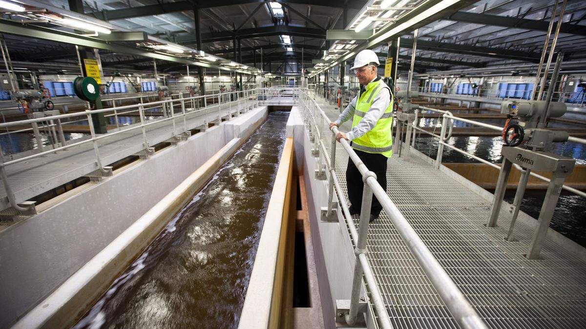 Desalination is used worldwide, from Israel to Australia. Here, project engineer Mike Watts watches as saltwater flows into the pre-treatment hall at the Kurnell desalination plant, in Sydney, Australia, in October 2010.